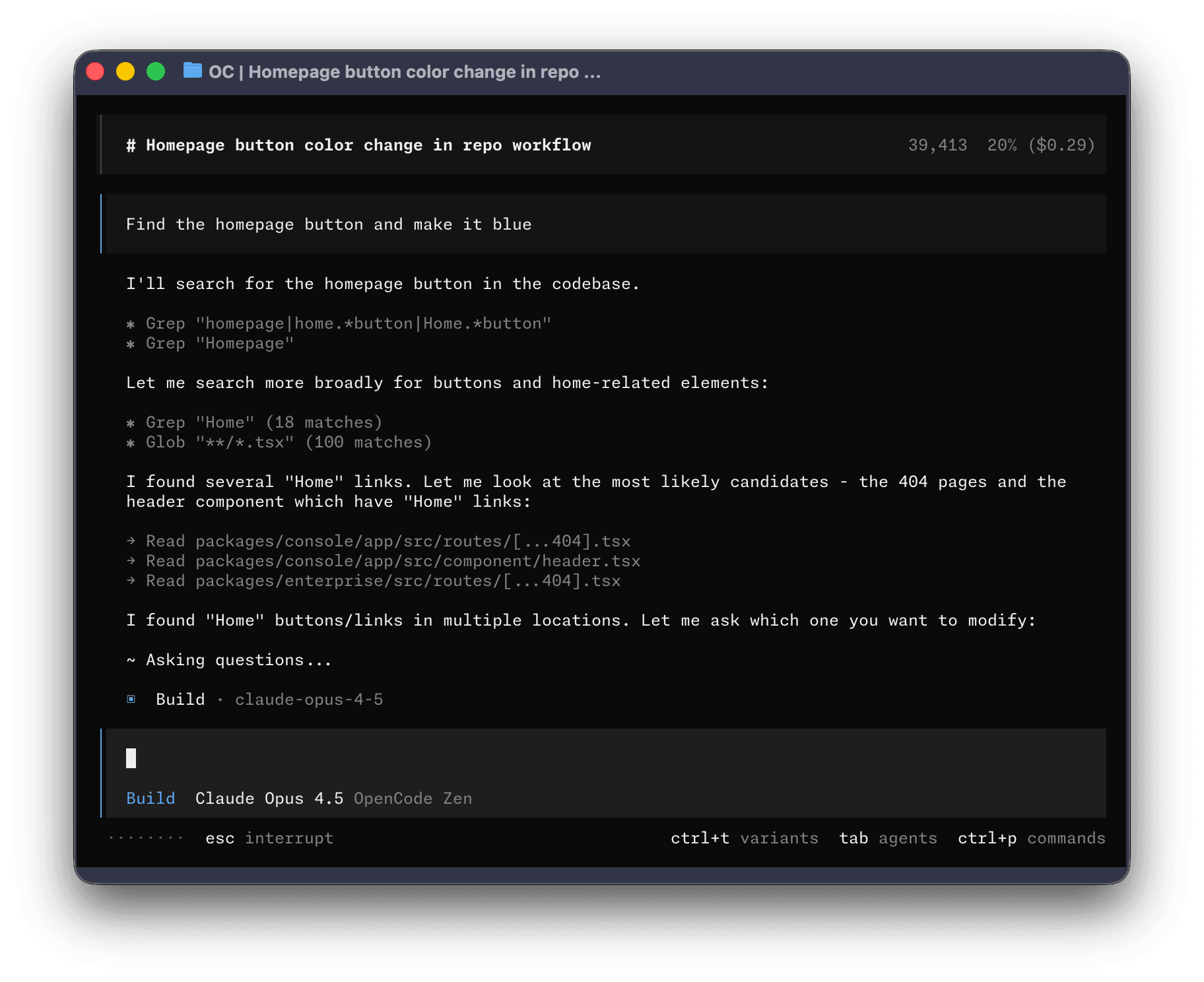 Specific Code running in a terminal